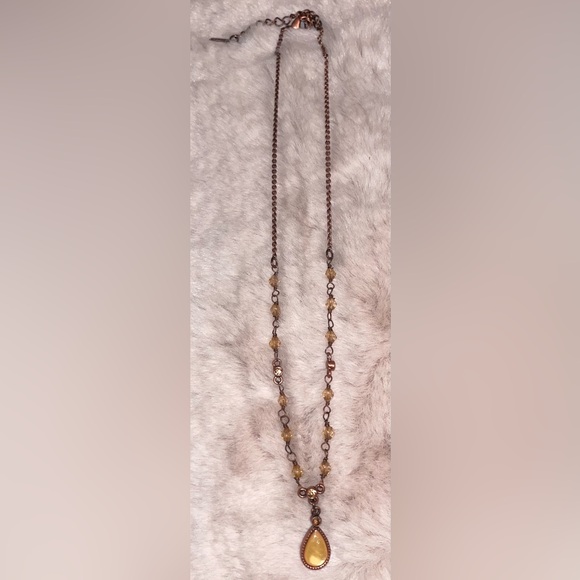 1928 Yellow Moon Drop Copper Tone Necklace (Reversible Scroll Copper Drop) - Picture 2 of 6
